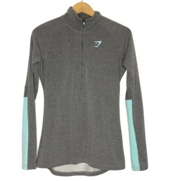 Gymshark Grey Colorblock Neon Teal and Grey 1/4 Zip Up Top Shirt Jacket Gym - Picture 3 of 4